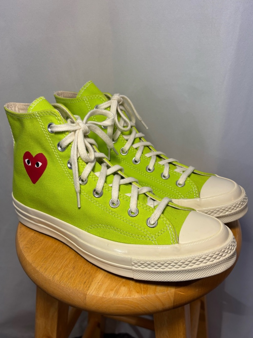 Converse x Comme des Garçons Play Neon Green High Top Sneakers 10W - Picture 2 of 10